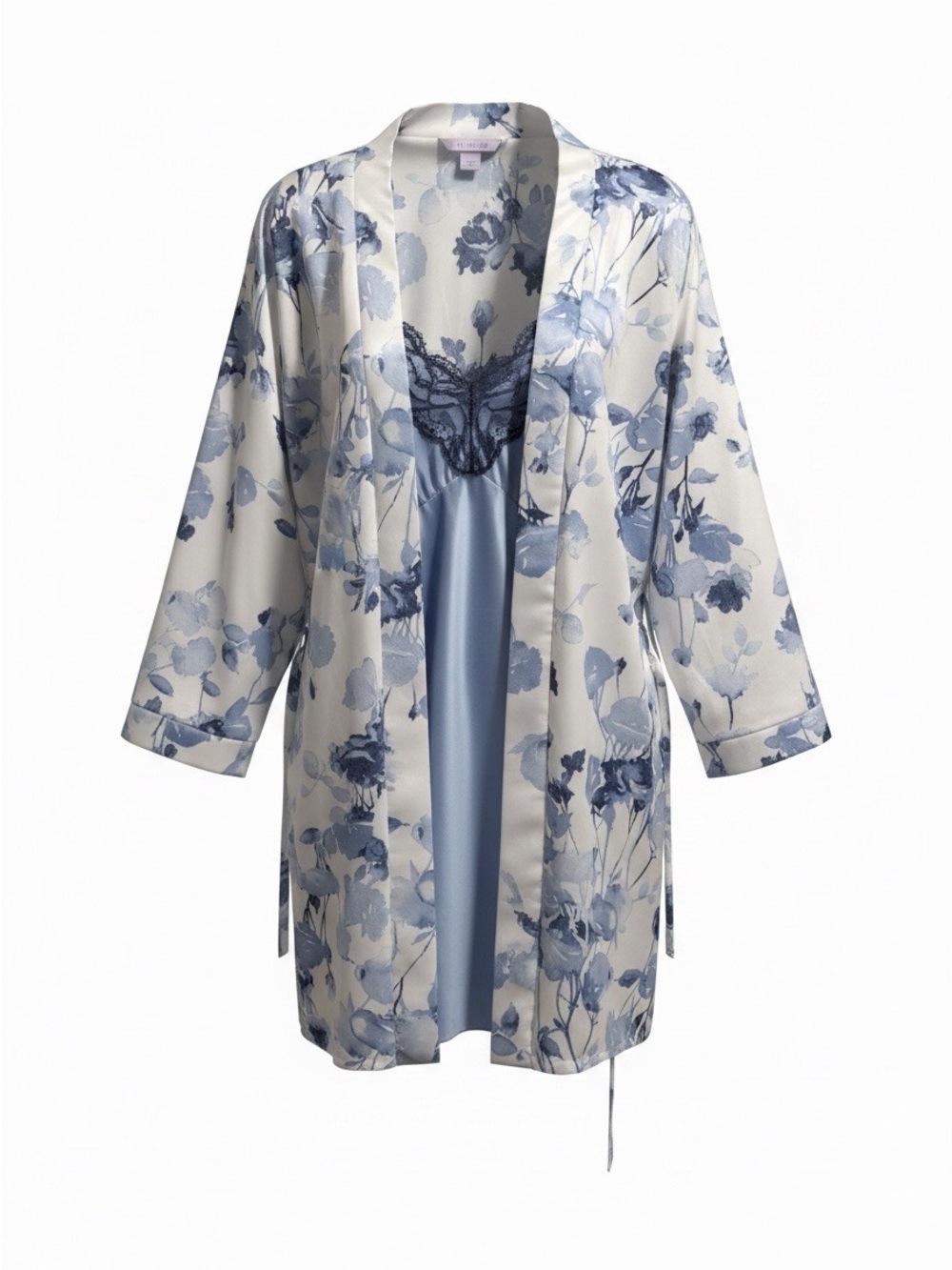 Secret Treasures Blue Floral Satin Robe & Chemise Set
